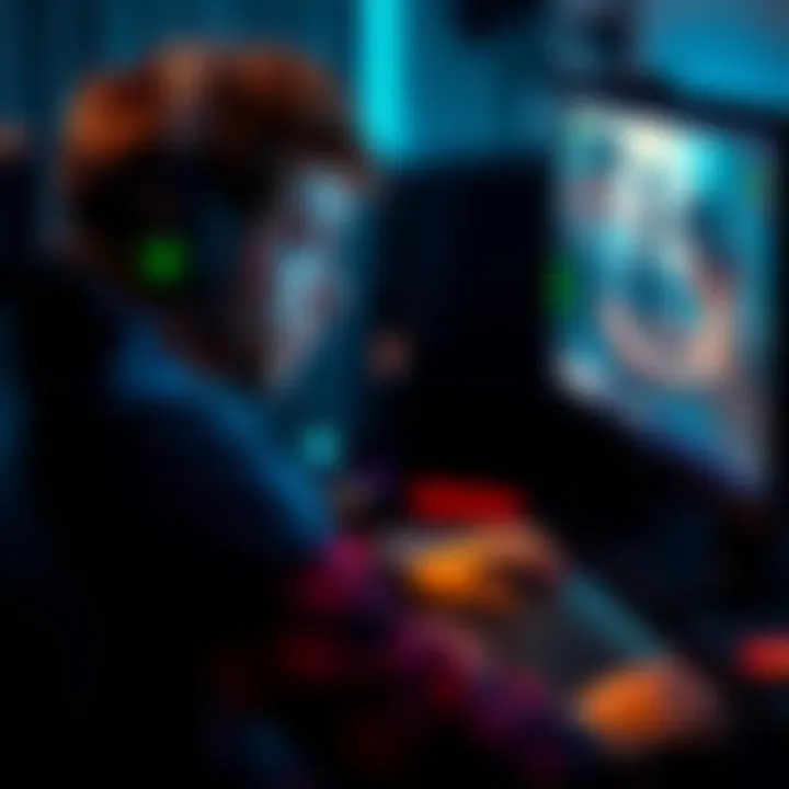 A gamer looks disappointed while playing on their computer, with the game screen showing a close loss against other players.