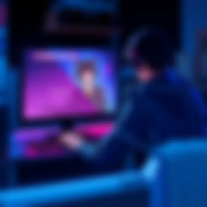 A player sits at a gaming desk, looking thoughtful while viewing the Yoruichi character banner on their screen, pondering their investment.