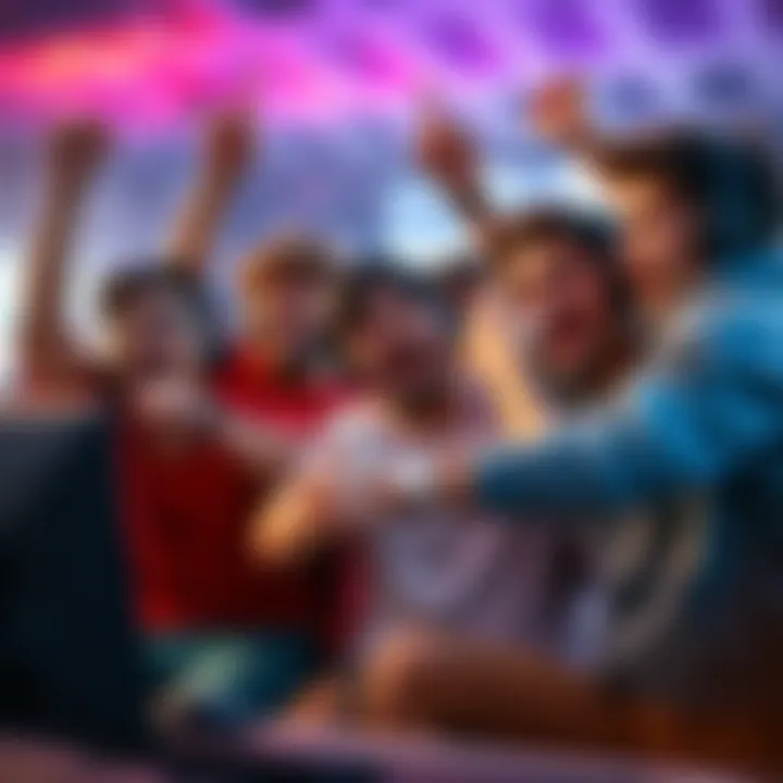 A group of players celebrating a victory in a gaming session, showcasing smiles and excitement, highlighting a competitive atmosphere.