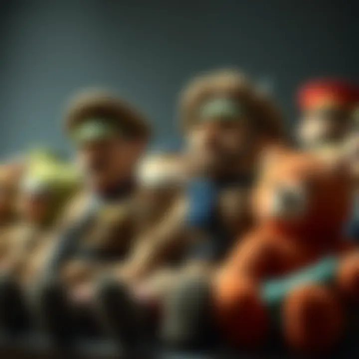 A collection of plush toys resembling soldiers from Zlomsky Kraine, showcasing various uniforms and detailed designs.