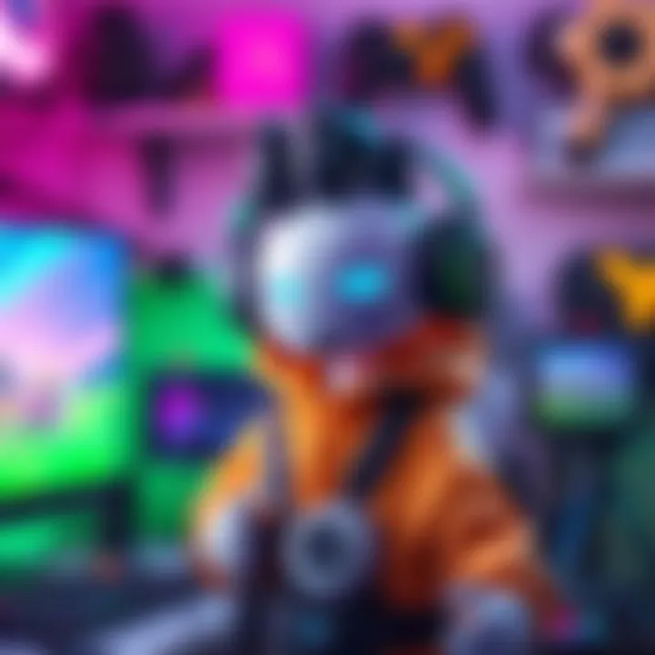 A colorful PNG character representing a streamer with headphones and gaming gear, set against a lively background showcasing streaming tools.