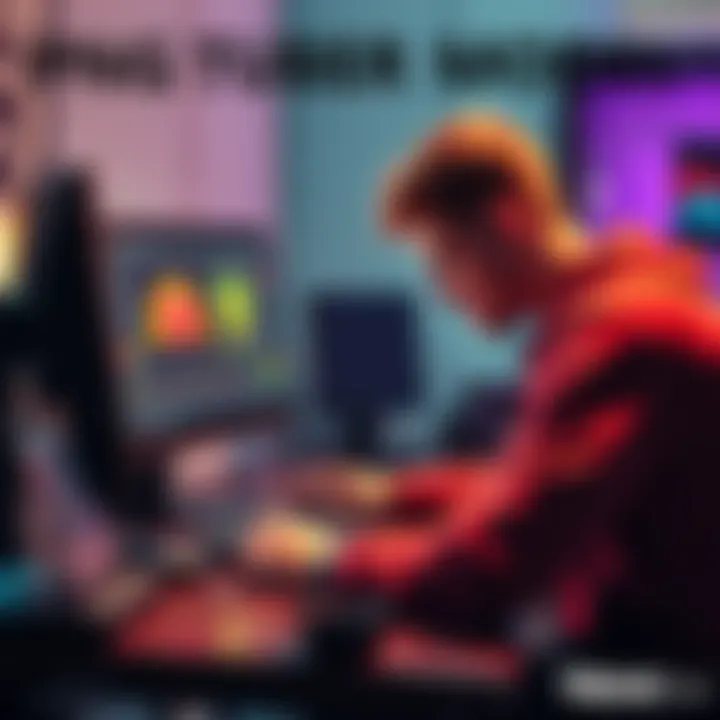 A person working on a computer, designing a PNGTuber model with colorful graphics and simple shapes, showcasing a creative process that doesn't require professional art skills.