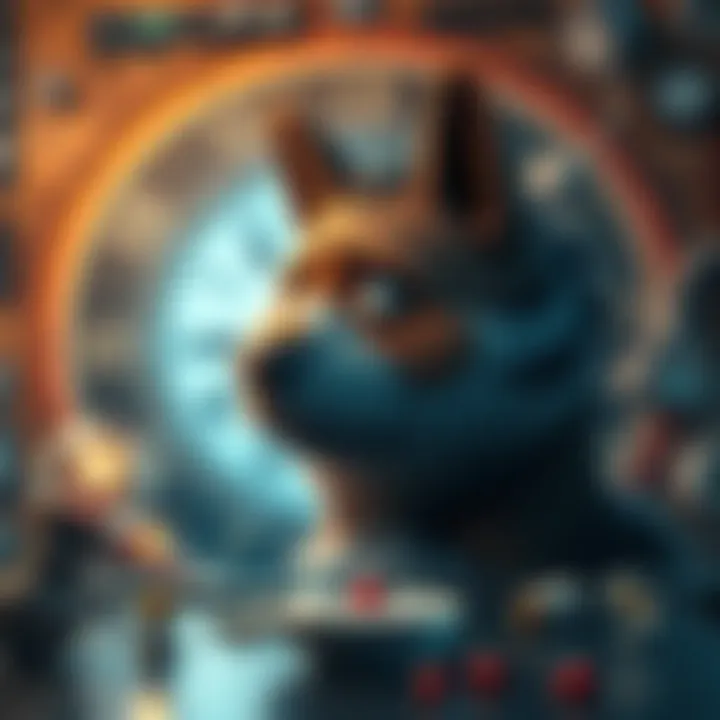 Pochita appears with a worried expression as he contemplates eating himself, surrounded by swirling time symbols and human inventions.