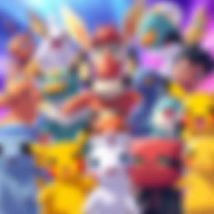 Group of Pokemon characters showcasing their personalities and interactions in a vibrant scene