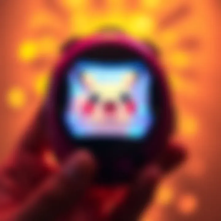 A digital Pokémon displayed on a handheld device, encouraging care and interaction from players.