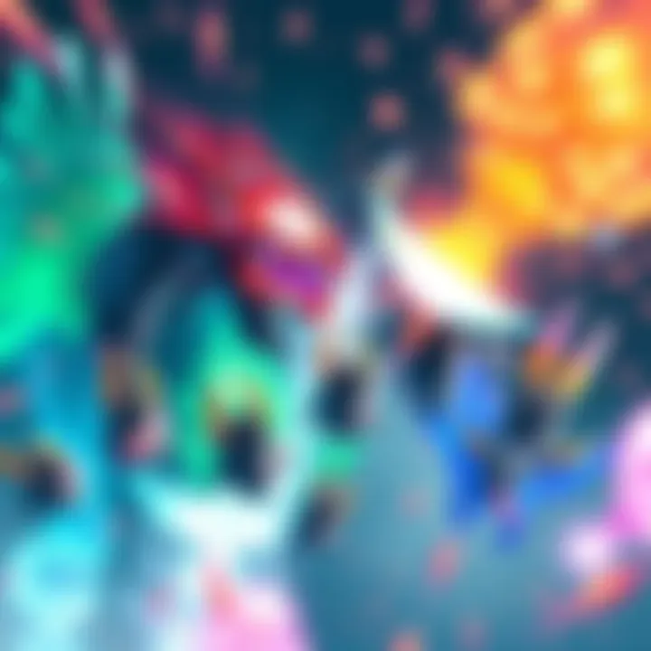 A colorful scene showing various Pokémon types enhancing Hissatsus during a battle, with dynamic movement and energy effects visible in the background.