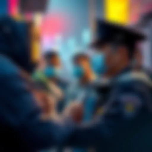 A police officer interacting with the community during a tense moment related to the Police Jiro incident