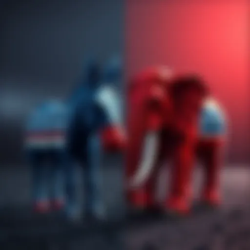 A split image showing the Democratic donkey and Republican elephant symbols to represent the party divide in 2025.