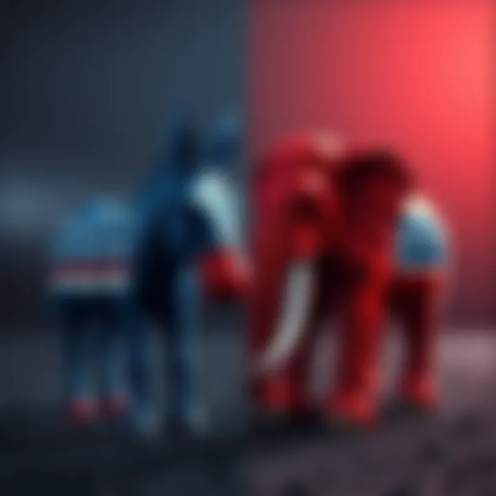 Political Party Symbols A split image showing the Democratic donkey and Republican elephant symbols to represent the party divide in 2025.