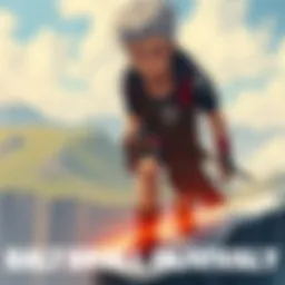 Illustration of Polnareff, a character with visible injuries, standing on a cliff edge looking determined after a fall.