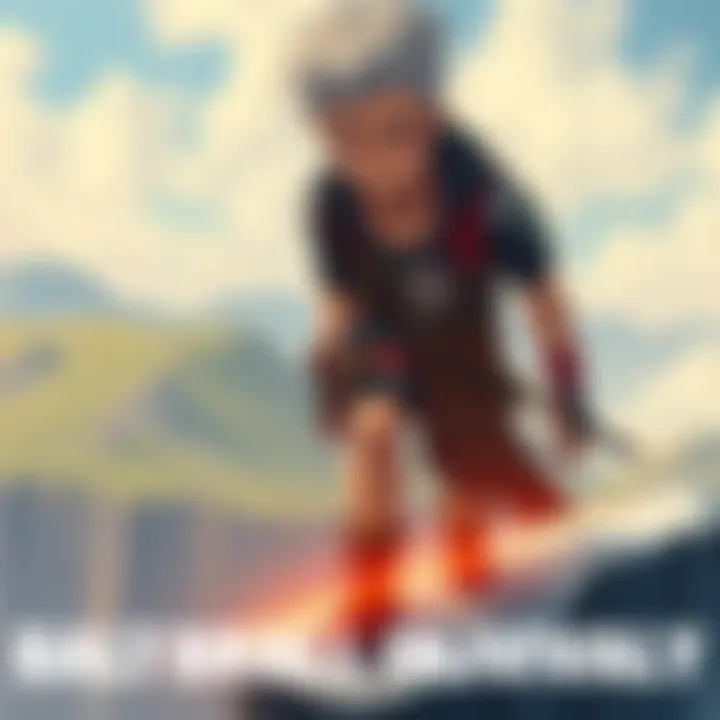 Illustration of Polnareff, a character with visible injuries, standing on a cliff edge looking determined after a fall.