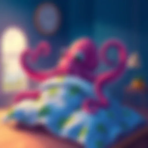 An illustration showing Polpo transforming from an octopus into a cozy bed, highlighting its amazing ability to change forms
