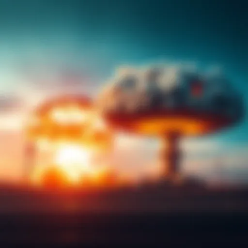 A visual comparison of Netero's Poor Man's Rose releasing a toxic cloud and a nuclear bomb explosion, showcasing the destructive effects of both.