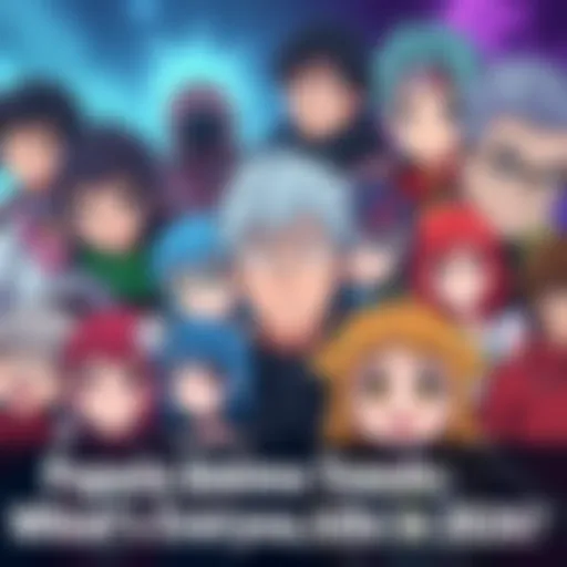 A vibrant collage of popular anime characters being watched in 2026, showcasing diverse styles and expressions, with fans discussing their favorites.