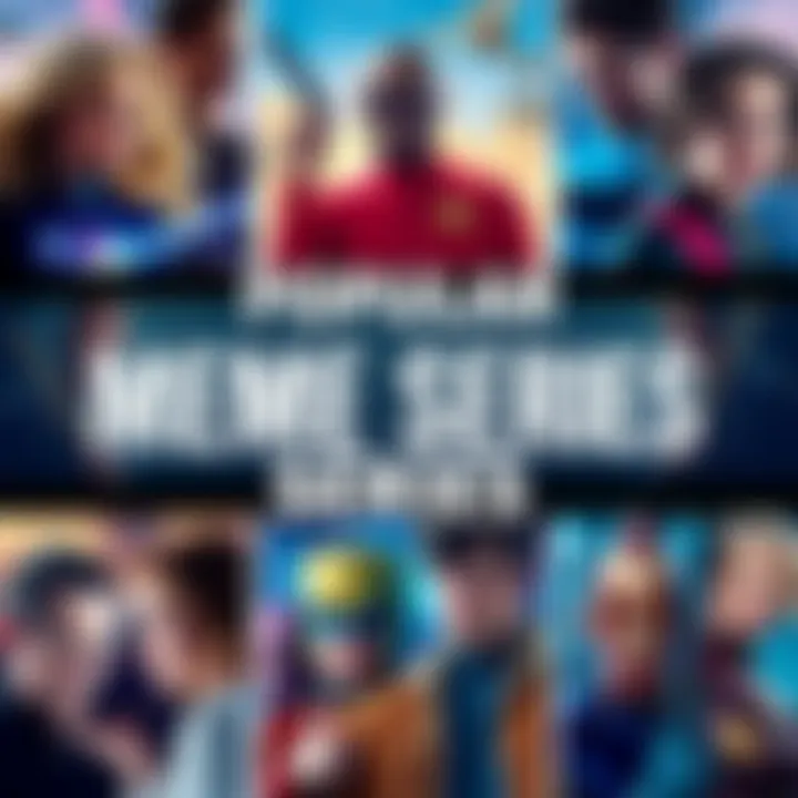 A collage of popular series that are often associated with memes, featuring iconic characters and scenes from each show.