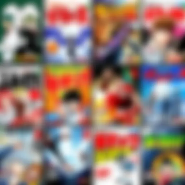 A colorful display of popular manga series covers showcasing characters and action scenes that fans love.