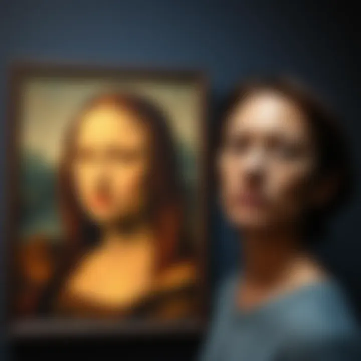 A person stands beside a well-known painting that looks strikingly similar to their face, highlighting the connection between art and real life.