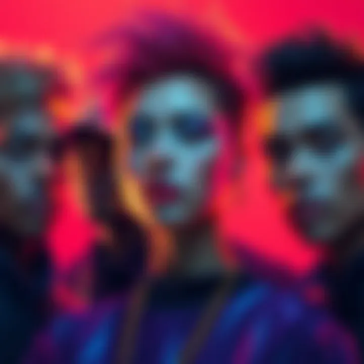 A vibrant portrait featuring the squad, showcasing their unique styles and expressions, inspired by local artistry.