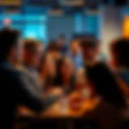 A diverse group of people engaging in friendly discussion in a forum setting, showcasing a positive and supportive atmosphere.