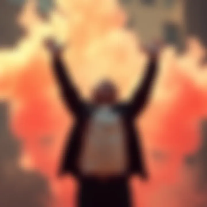 Positive Outlook A person standing confidently with arms raised in a joyful posture, surrounded by bright colors symbolizing positivity and strength.