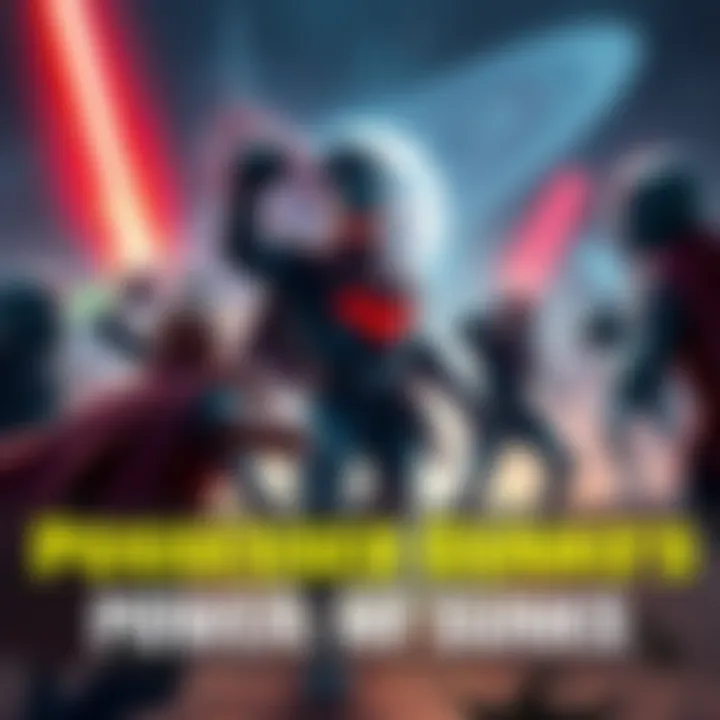 An intense battle scene featuring Possessed Gunko showing strength against six opponents, with Possessed Saturn in the background.