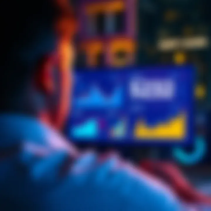 A person looking at a digital screen displaying key themes from Post 232 with graphs and charts