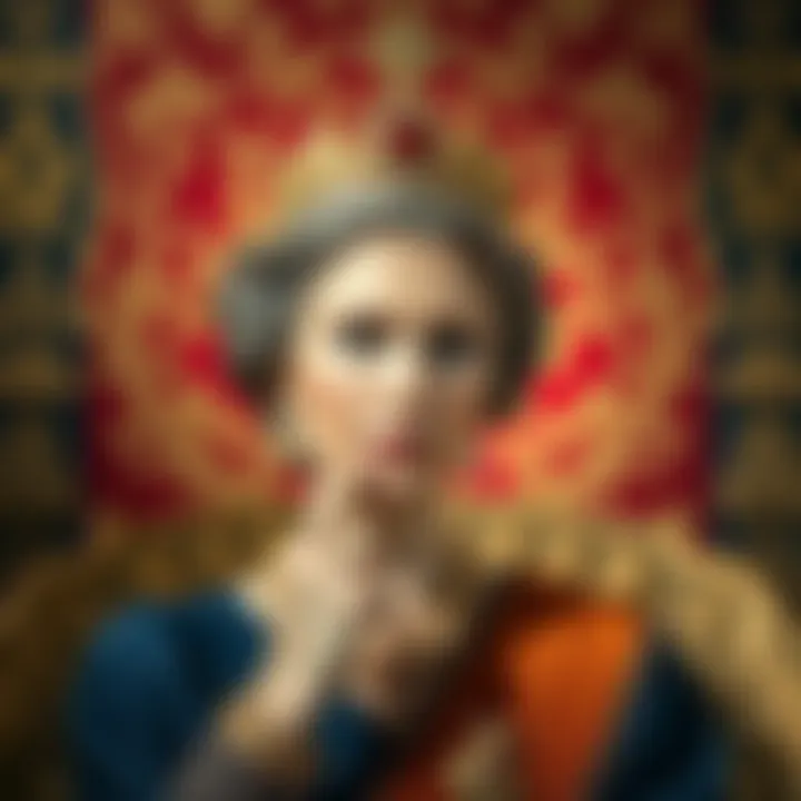 A royal figure pondering a humorous title, wearing a crown and looking thoughtful, set against a regal background.