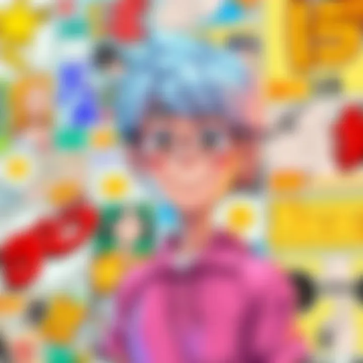 A character embodying the 'potential man' meme, featuring exaggerated cheerful expressions and manga-style hair, standing confidently with a background of colorful manga panels.
