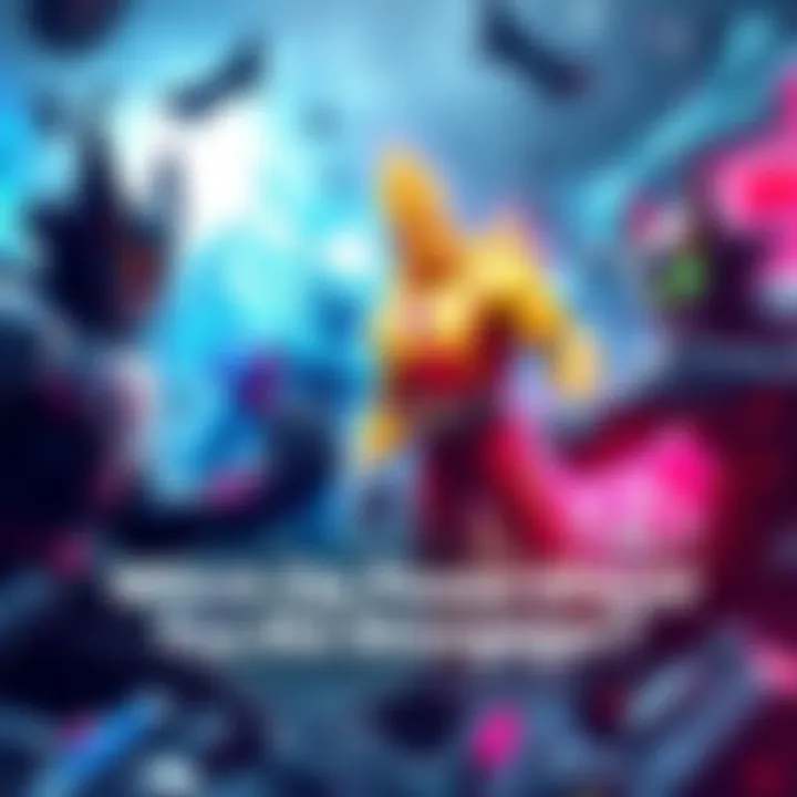 Power-up comparison Four distinct power-ups depicted with unique colors and designs, showcasing their strengths in a dynamic battle scene.