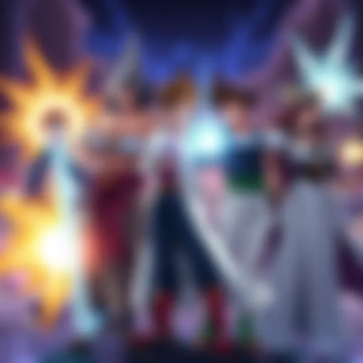 A group of strong anime characters standing confidently, showcasing their unique powers, ready to challenge Yujiro.