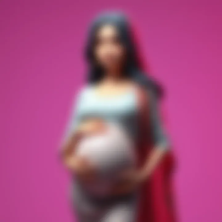 A digital 3D model of a pregnant woman avatar designed in Vroid, showcasing creative customization