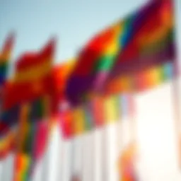 Pride flags and diverse symbols of identity A collection of colorful pride flags representing different identities and expressions, set against a bright background.