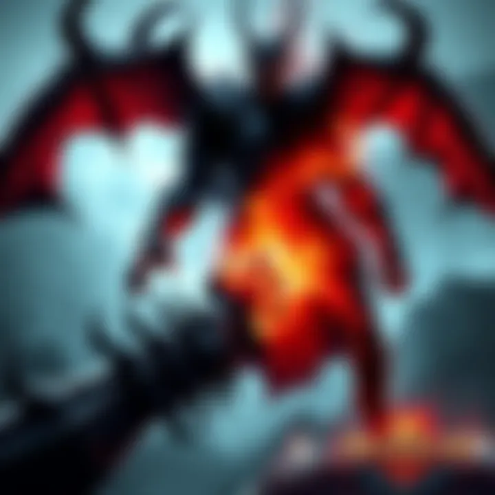 A battle scene showing the Primordial Demon and Diablo facing off, highlighting their unique powers and intelligence.