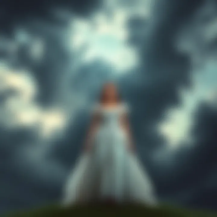 A princess stands in a dramatic setting with dark clouds overhead, symbolizing the theme of 'Torture' in storytelling.
