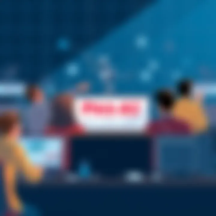 Illustration showing a heated online discussion about AI with diverse opinions represented by different people on their computers, expressing their views in a forum setting.