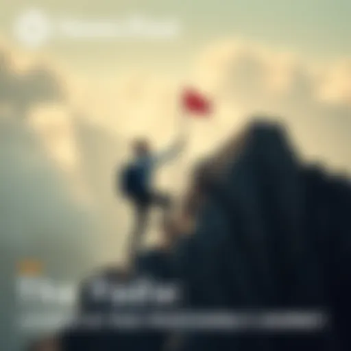 A professional climbing a mountain A determined professional in business attire climbing a mountain, symbolizing perseverance and dedication