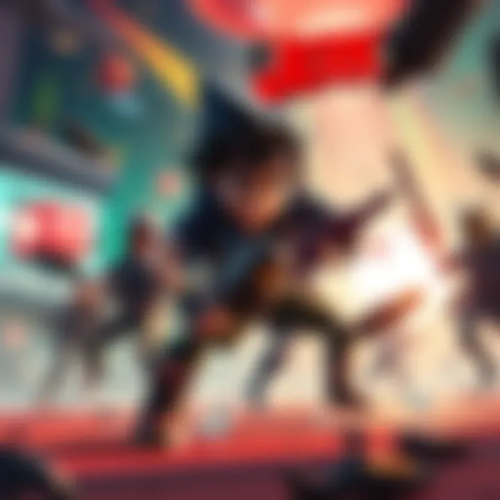 Action-packed scene from Project Jerk showing characters using various weapons in a vibrant game environment