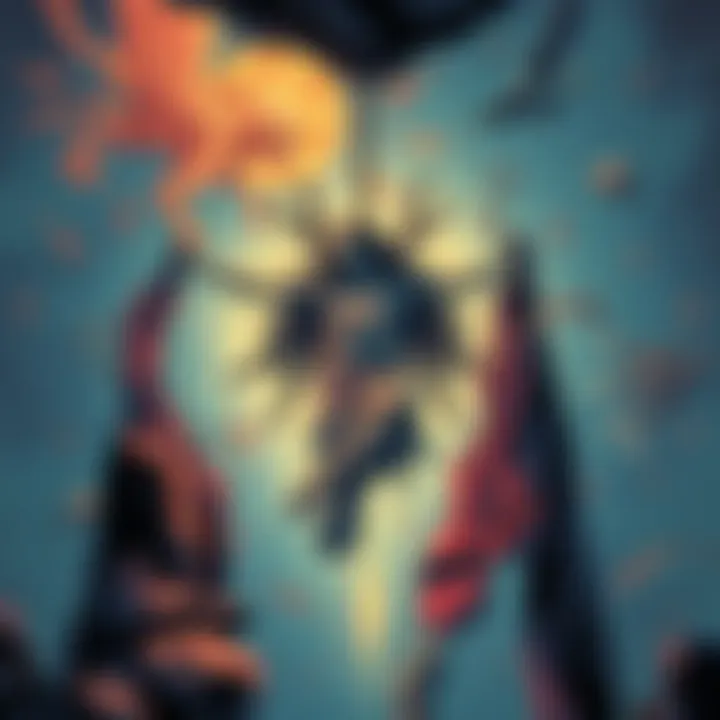 Illustration of Prometheus hanging upside down, surrounded by symbols of transformation and change, reflecting the theme of Death in the Major Arcana series.