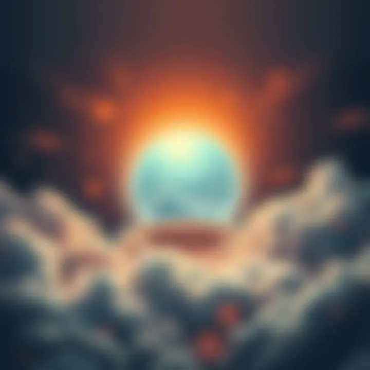 An illustration of a glowing crystal ball surrounded by swirling clouds, representing a prophecy being fulfilled.