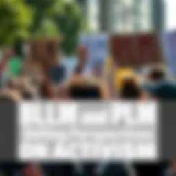 A diverse group of protesters raising signs and fists during a demonstration for BLM and PLM, highlighting their calls for social justice and change.