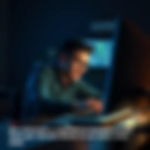 A person sitting at a desk, typing on a computer with an angry expression, trying to provoke reactions from others online.