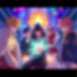 A group of anime characters with psychic abilities collaborating to solve problems and help others in a colorful setting.