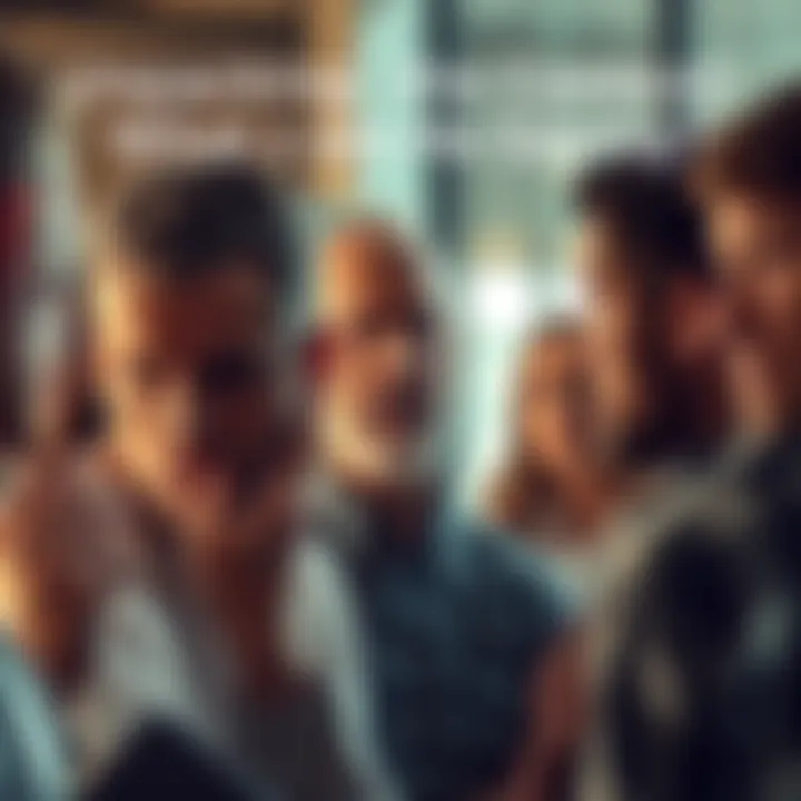 A group of people engaged in a serious conversation, with one person speaking and others listening intently, showing expressions of curiosity and concern.