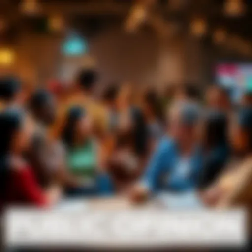 A diverse group of people discussing and sharing opinions in a community setting
