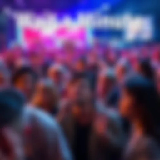 Crowd of people reacting with surprise and concern to news updates
