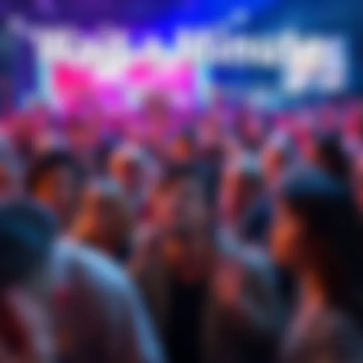 Crowd of people reacting with surprise and concern to news updates