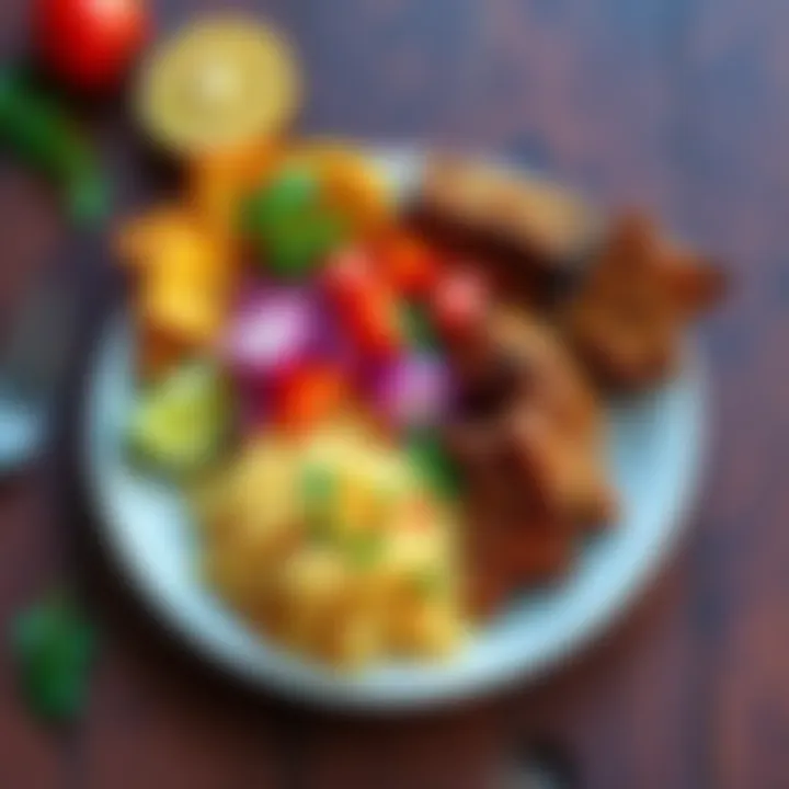 A colorful plate of traditional Puerto Rican food including arroz con gandules, tostones, and pernil, showcasing cultural flavors and ingredients.