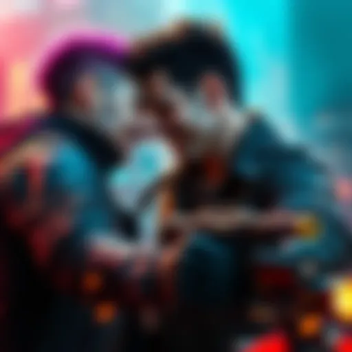 Two main characters from Punk Gun facing off in an intense moment, showing emotion and determination.