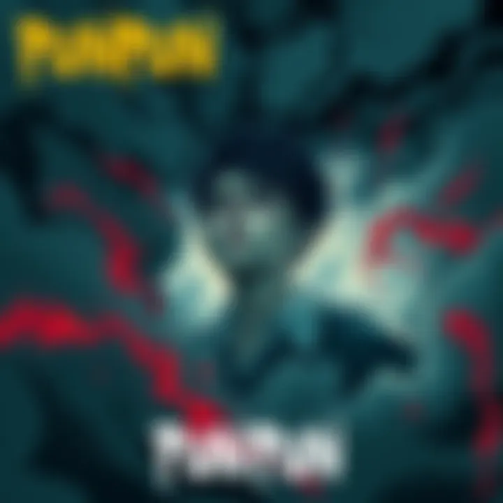 Artwork showing a character with a somber expression, surrounded by dark clouds and swirling emotions, conveying a sense of intensity and struggle.