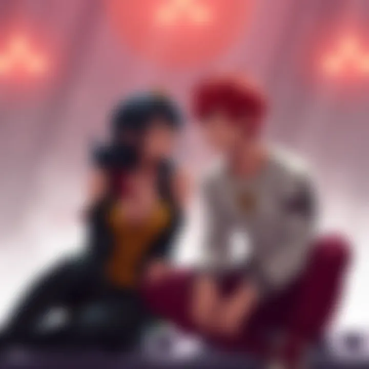 Pyrrha and Jaune Together Pyrrha and Jaune sitting side by side, exchanging smiles, showing their close friendship and connection.